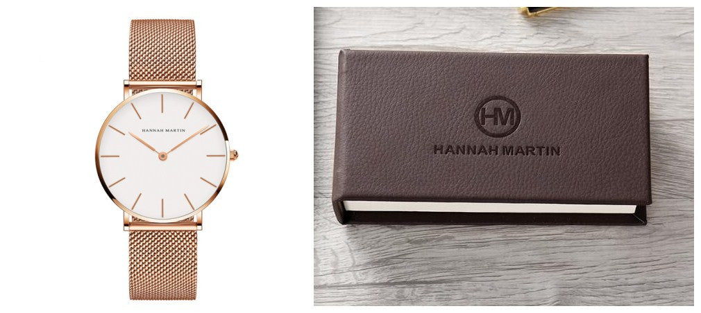 Japan Quartz Movement High Quality 36mm Hannah Martin Women Stainless Steel Mesh Rose Gold Waterproof Ladies Watch