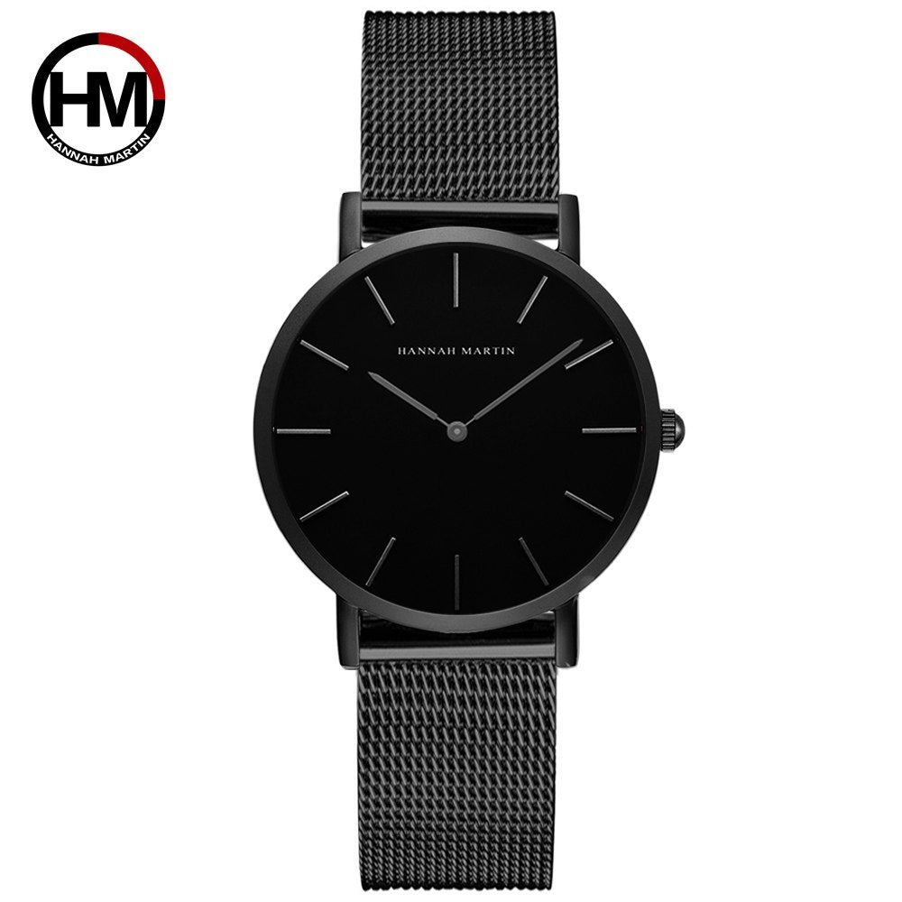 Japan Quartz Movement High Quality 36mm Hannah Martin Women Stainless Steel Mesh Rose Gold Waterproof Ladies Watch