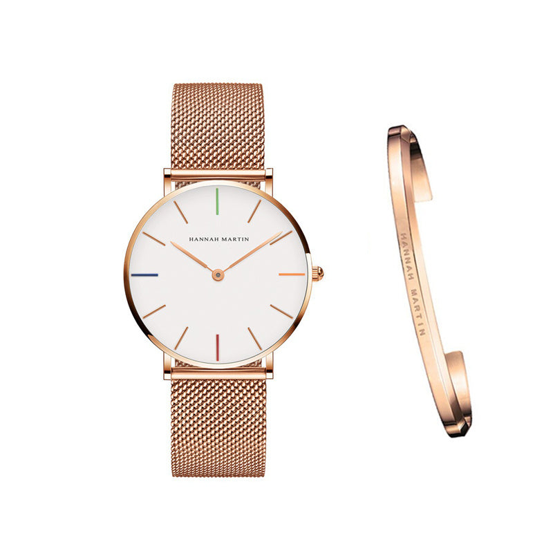 Japan Quartz Movement High Quality 36mm Hannah Martin Women Stainless Steel Mesh Rose Gold Waterproof Ladies Watch