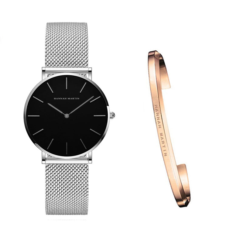 Japan Quartz Movement High Quality 36mm Hannah Martin Women Stainless Steel Mesh Rose Gold Waterproof Ladies Watch