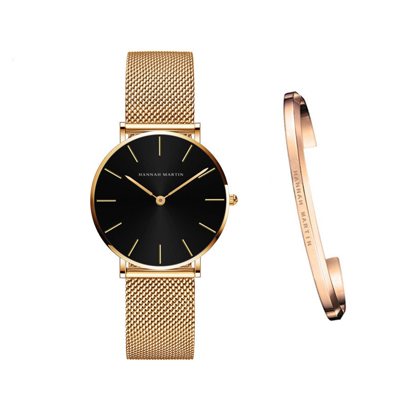 Japan Quartz Movement High Quality 36mm Hannah Martin Women Stainless Steel Mesh Rose Gold Waterproof Ladies Watch