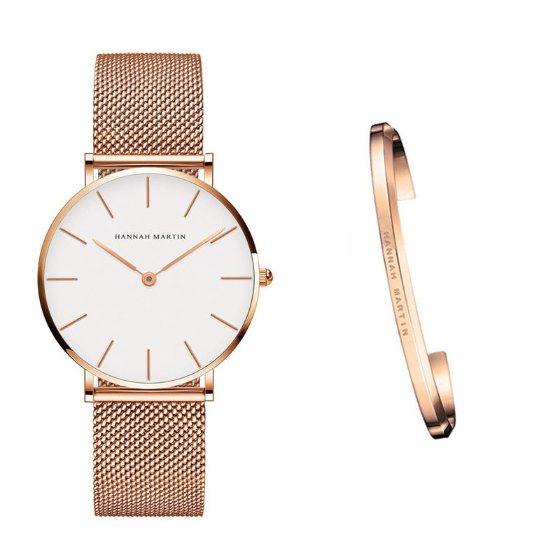 Japan Quartz Movement High Quality 36mm Hannah Martin Women Stainless Steel Mesh Rose Gold Waterproof Ladies Watch