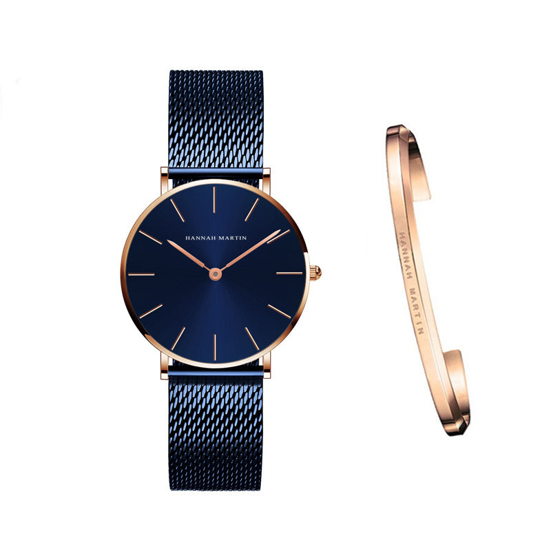 Japan Quartz Movement High Quality 36mm Hannah Martin Women Stainless Steel Mesh Rose Gold Waterproof Ladies Watch