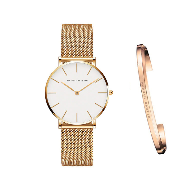 Japan Quartz Movement High Quality 36mm Hannah Martin Women Stainless Steel Mesh Rose Gold Waterproof Ladies Watch