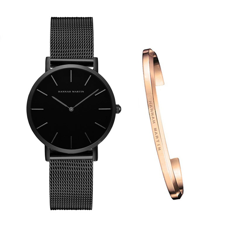 Japan Quartz Movement High Quality 36mm Hannah Martin Women Stainless Steel Mesh Rose Gold Waterproof Ladies Watch