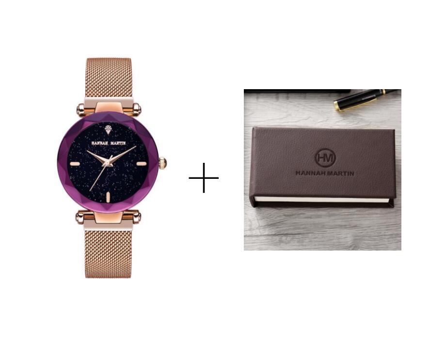 Japan Quartz Movement High Quality 36mm Hannah Martin Women Stainless Steel Mesh Rose Gold Waterproof Ladies Watch
