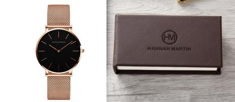 Japan Quartz Movement High Quality 36mm Hannah Martin Women Stainless Steel Mesh Rose Gold Waterproof Ladies Watch