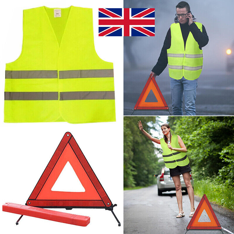 Car Warning Triangle Reflective Emergency Breakdown & High Visibility Vest