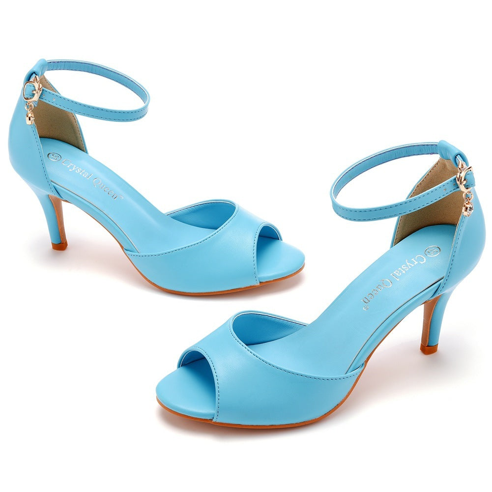 7cm Peep-toe High-heeled Sandals Shallow Mouth Buckle Plus Size