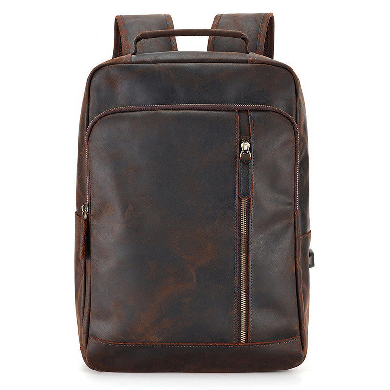 Backpack Men's Crazy Horse Leather Large Capacity