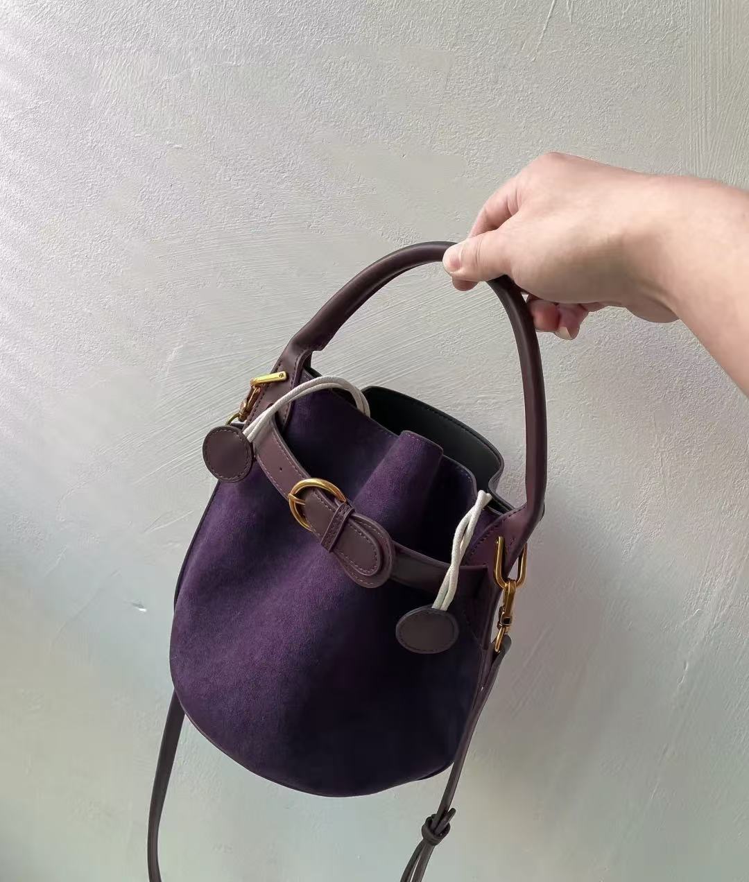 Purple Velvet Bucket Women's Shoulder Messenger Bag