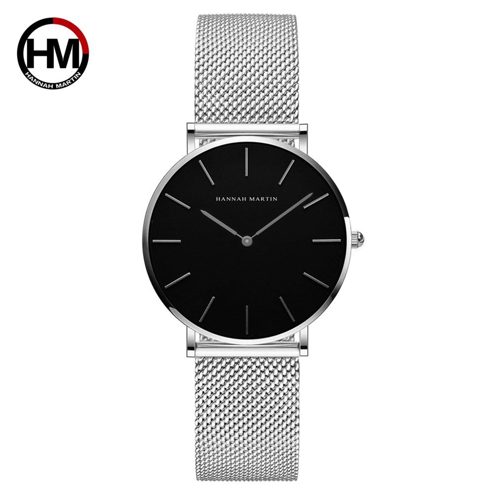 Japan Quartz Movement High Quality 36mm Hannah Martin Women Stainless Steel Mesh Rose Gold Waterproof Ladies Watch
