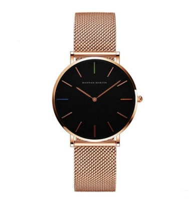 Japan Quartz Movement High Quality 36mm Hannah Martin Women Stainless Steel Mesh Rose Gold Waterproof Ladies Watch