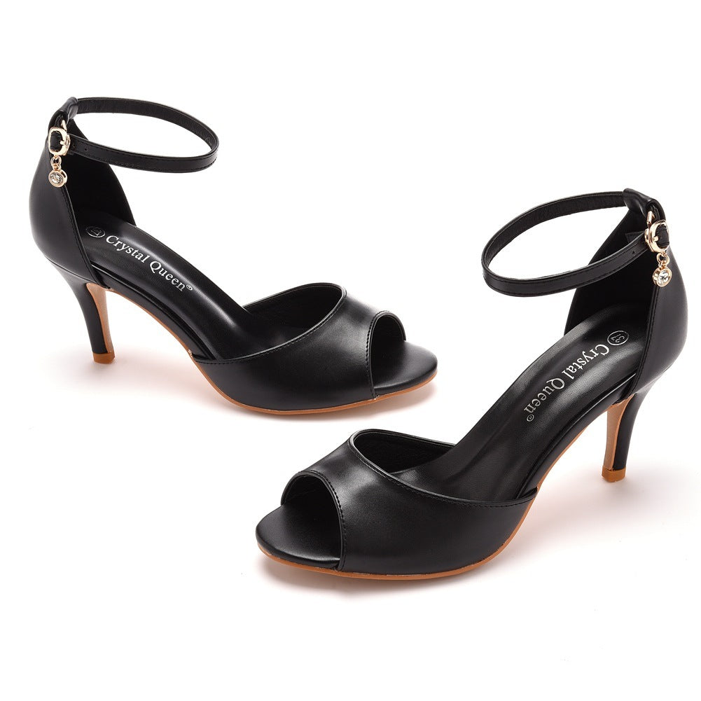 7cm Peep-toe High-heeled Sandals Shallow Mouth Buckle Plus Size
