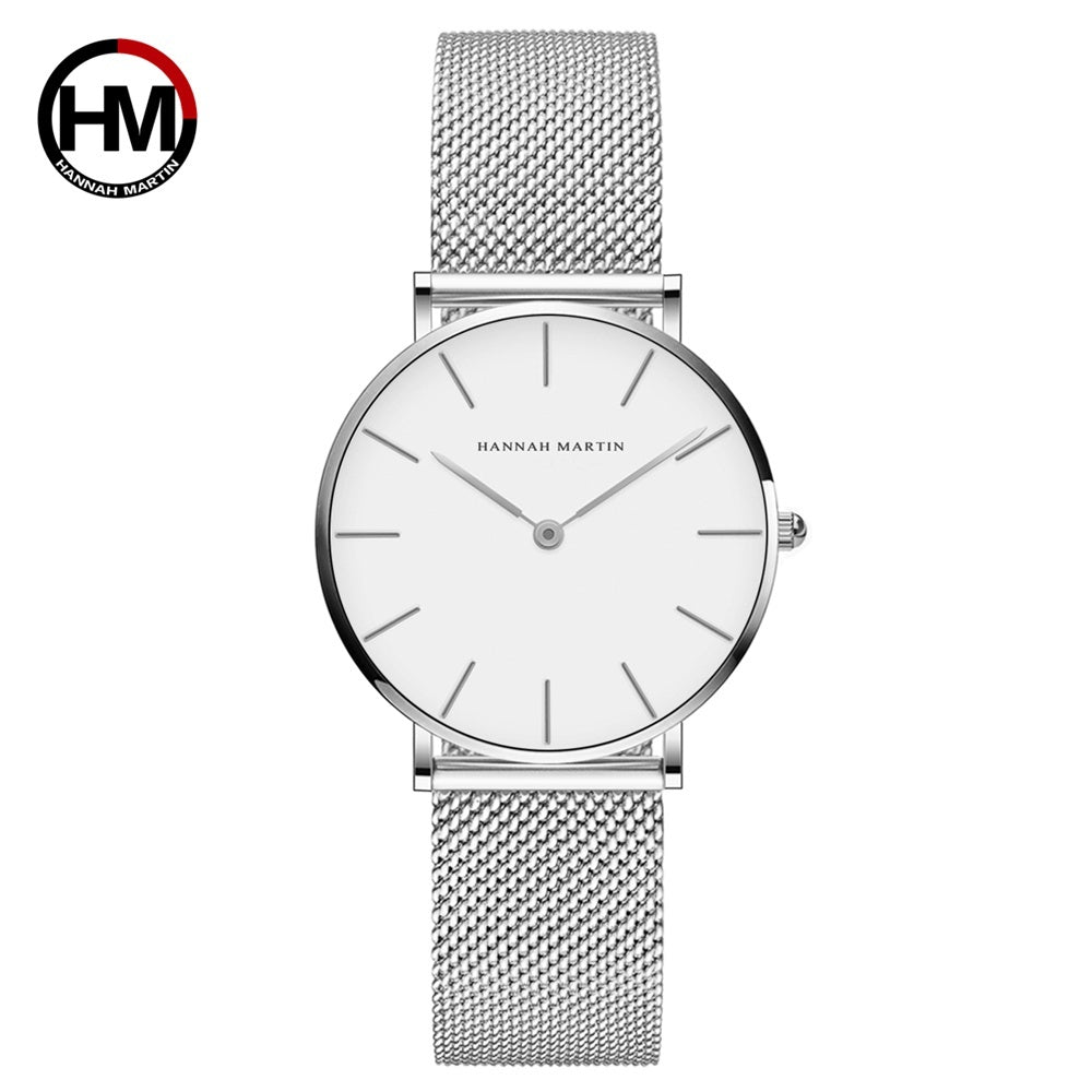 Japan Quartz Movement High Quality 36mm Hannah Martin Women Stainless Steel Mesh Rose Gold Waterproof Ladies Watch
