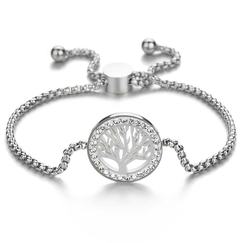 New Stainless Steel Adjustable Heart Tree Bracelets Women Steel CZ Stone Family Bracelet Mothers Day Gift
