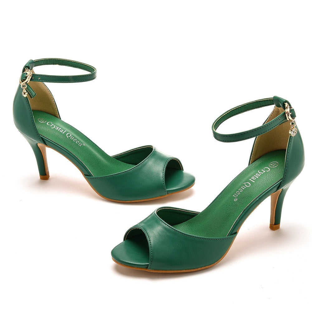 7cm Peep-toe High-heeled Sandals Shallow Mouth Buckle Plus Size