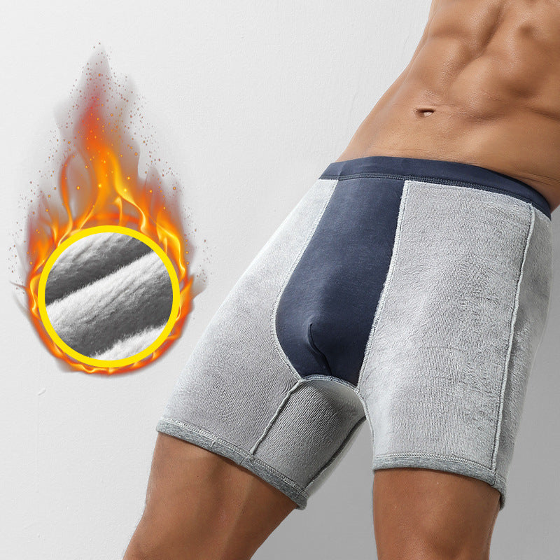 Fleece-lined Thickend Anti-wear Leg Lengthened Autumn And Winter Middle-aged And Elderly Boxers