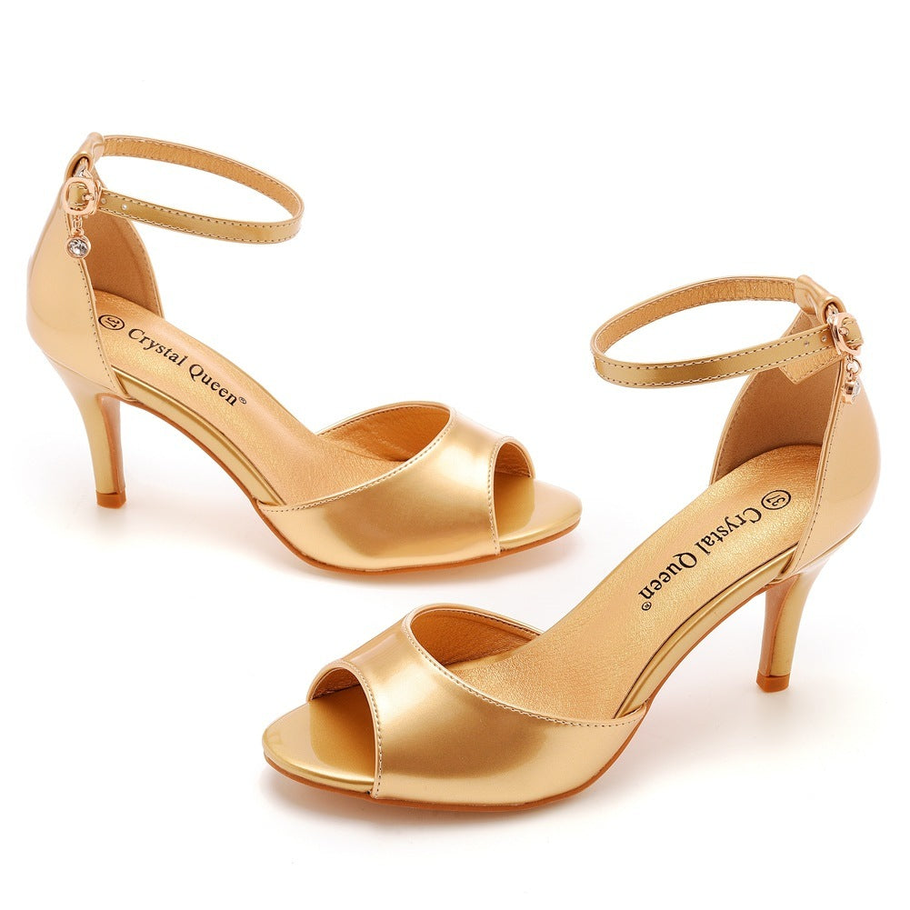 7cm Peep-toe High-heeled Sandals Shallow Mouth Buckle Plus Size