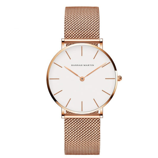 Japan Quartz Movement High Quality 36mm Hannah Martin Women Stainless Steel Mesh Rose Gold Waterproof Ladies Watch