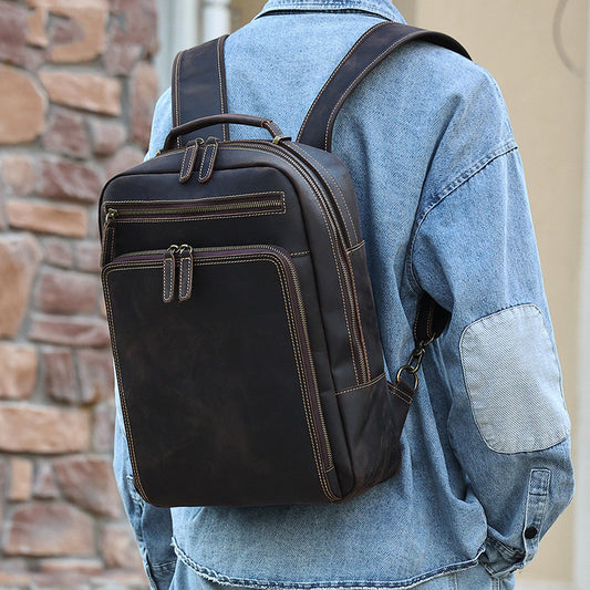 Backpack Men's Crazy Horse Leather Large Capacity